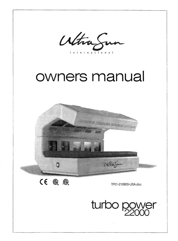 Ultrasun TurboPower 22,000 (08-2000) - Bed Manual
