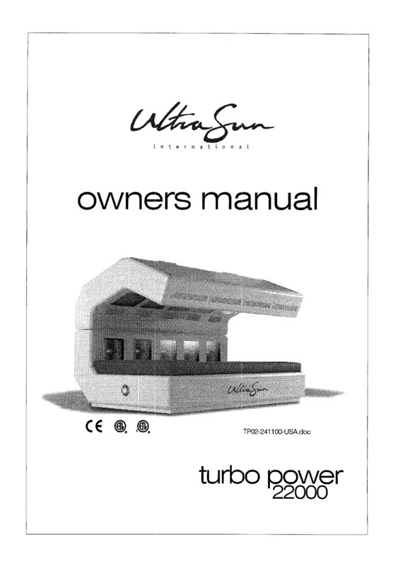 Ultrasun TurboPower 22,000 (11-2000) - Bed Manual