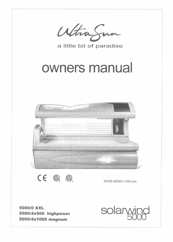 Ultrasun Solarwind 5000 (2001) - Bed Manual
