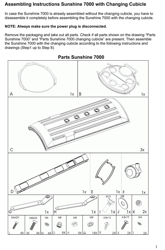 Gardasun Sunshine 7000 Assembly Instructions (w/ Changing Cubicle)