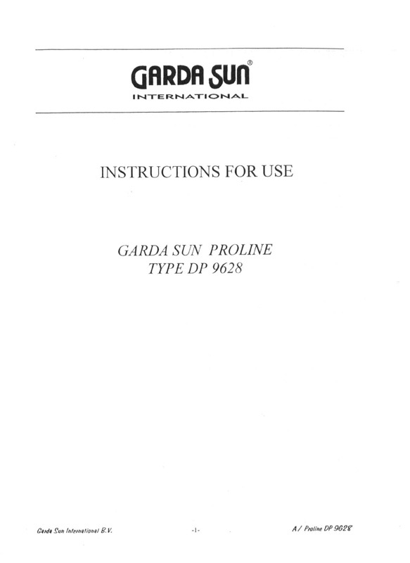 Gardasun Proline type DP 9628 - Bed Manual
