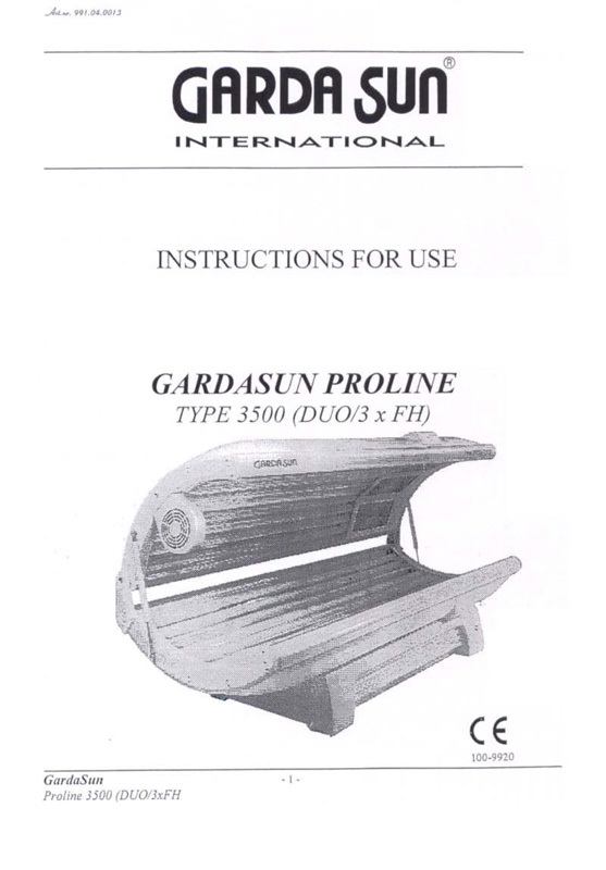 Gardasun Proline type 3500 (DUO/3xFH) - Bed Manual
