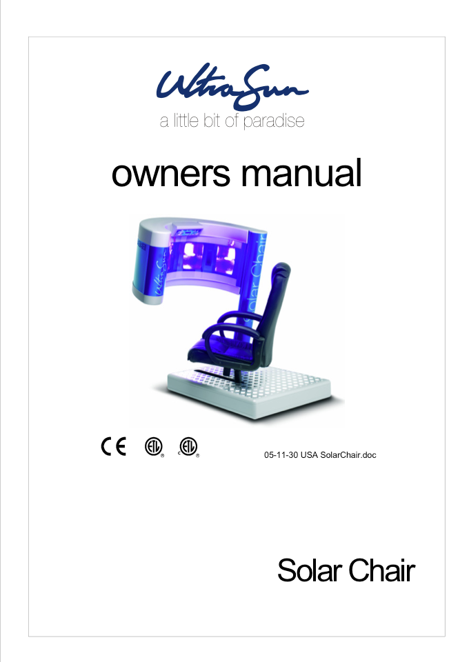 Ultrasun SolarChair - Bed Manual